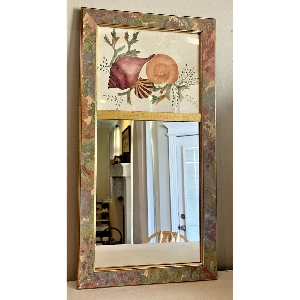 B.J. Sleeper Framed Theorem Painting Shells Seaweed Signed Mirror Vintage 21x11